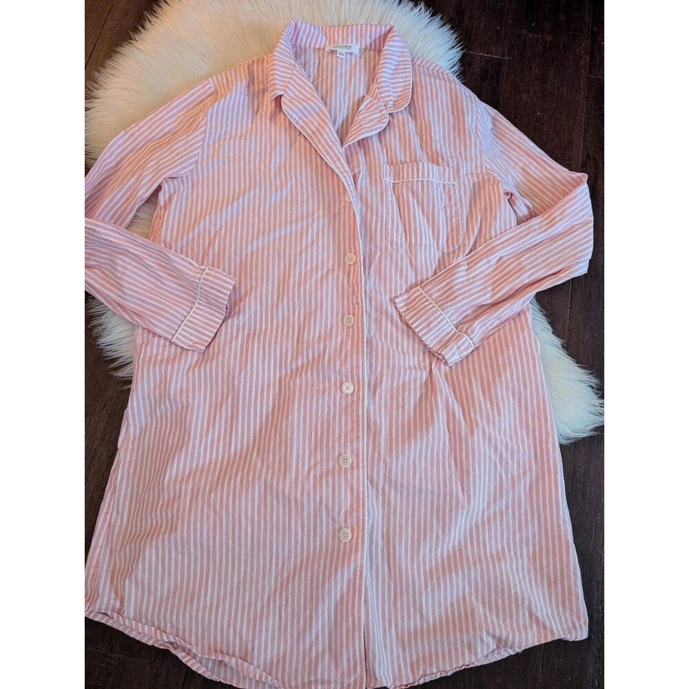 Haven Organic Cotton Poplin Serenity Stripe White Pink Button-Front Shirt M Med